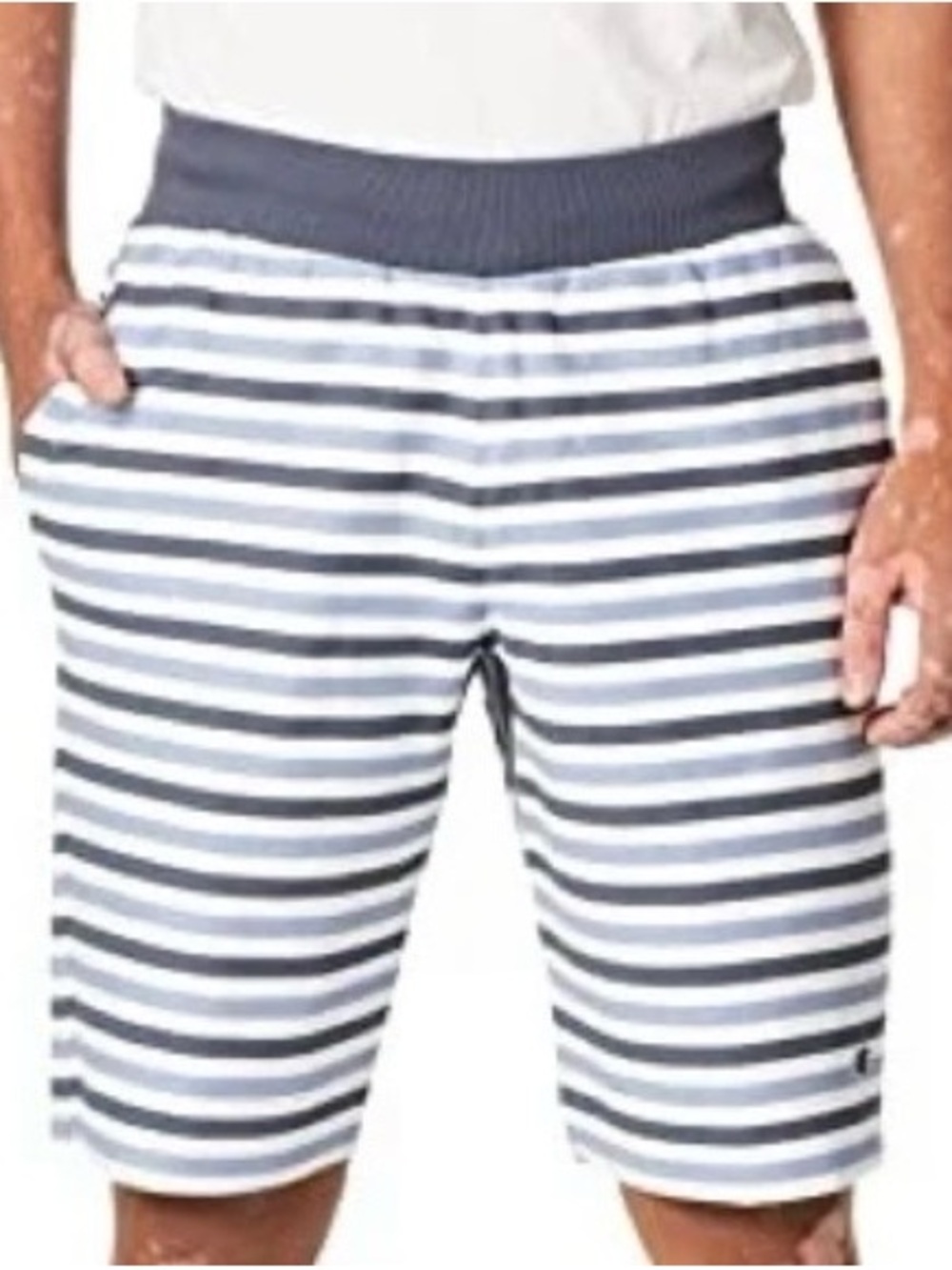 Champion Men's Navy and White Striped Athletic Shorts
